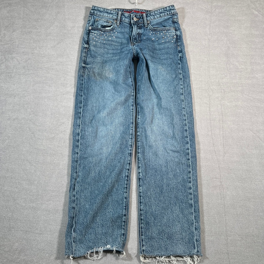Lucky Brand The Baggy Studded Low Rise Wide Leg Jeans Women 2/26 R Blue Denim